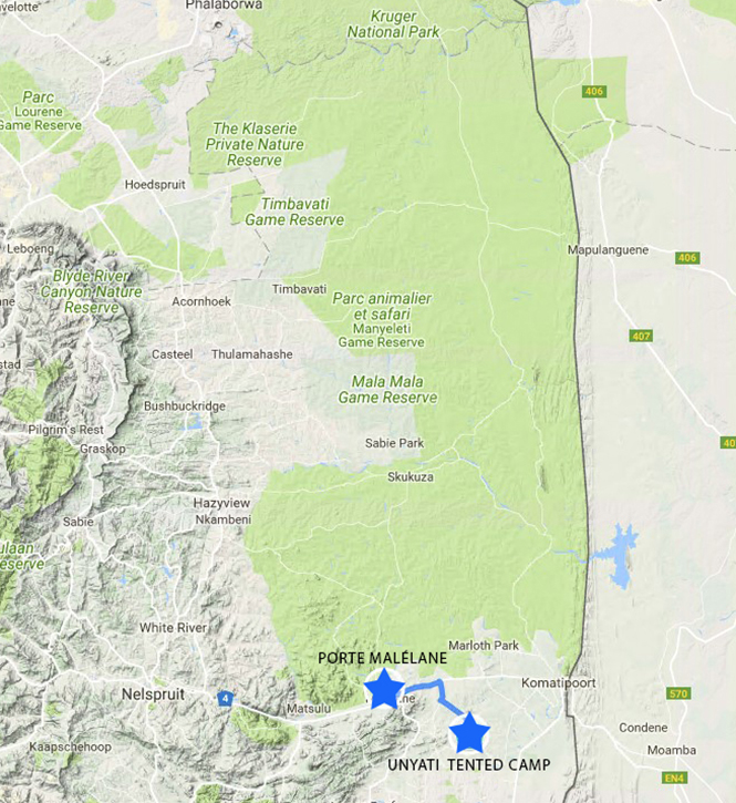 Unyati tented Camp for Malelan Gate (Kruger National Park) – about 30 min